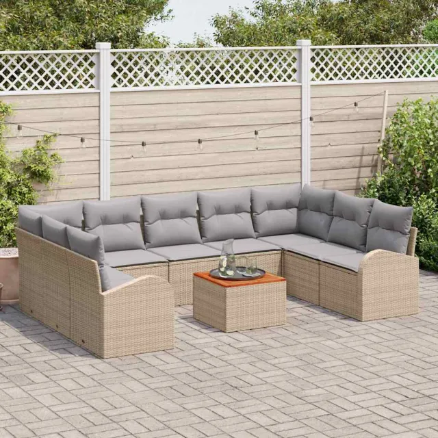vidaXL Bankstel 10 st 9-zits Beige poly rattan, foto 3
