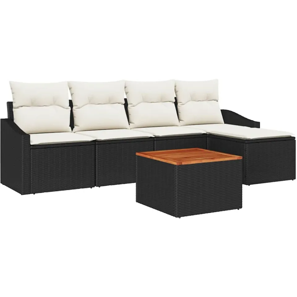 vidaXL Tuinbankenset 6 st Zwart poly rattan