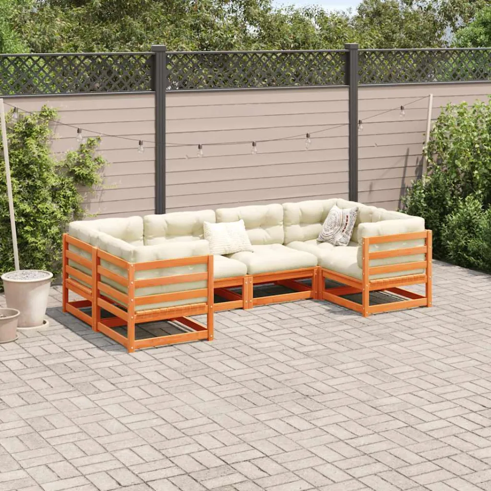 vidaXL 6-delige Loungeset met kussens massief grenenhout wasbruin bruin, foto 2