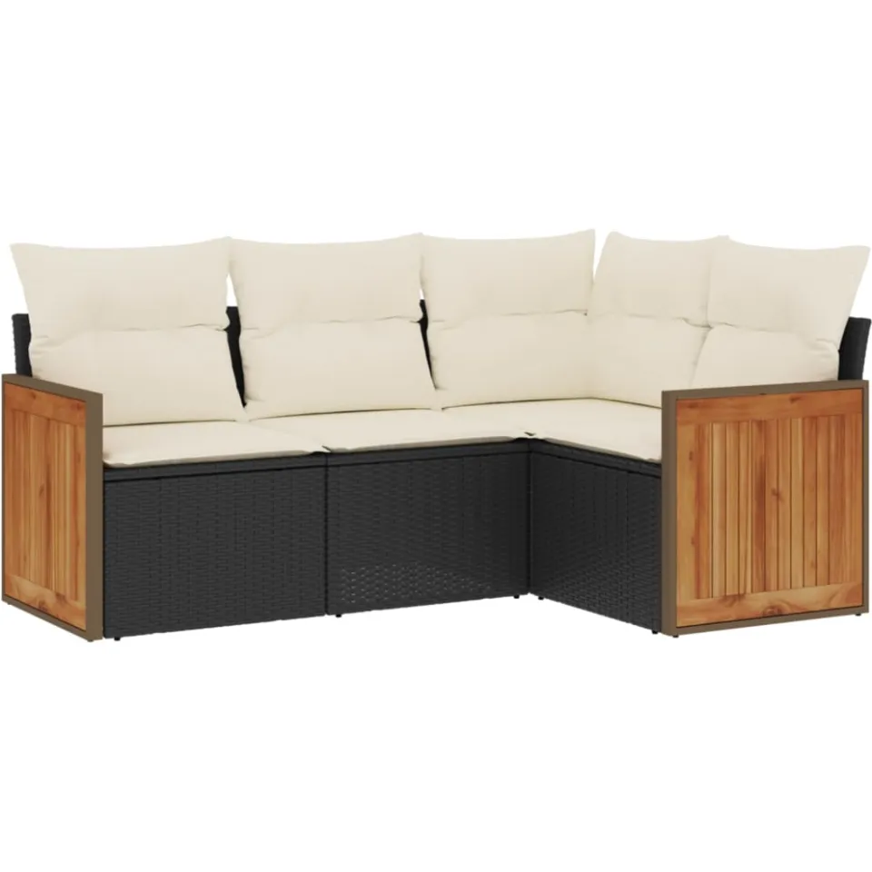 vidaXL 4-delige Loungeset met kussens poly rattan zwart, foto 3