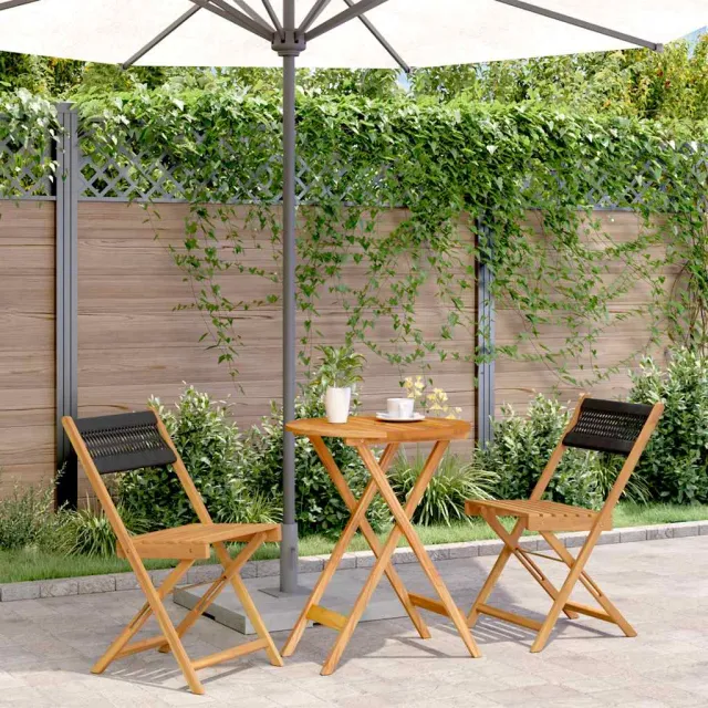 vidaXL 3-delige Bistroset poly rattan en massief hout zwart