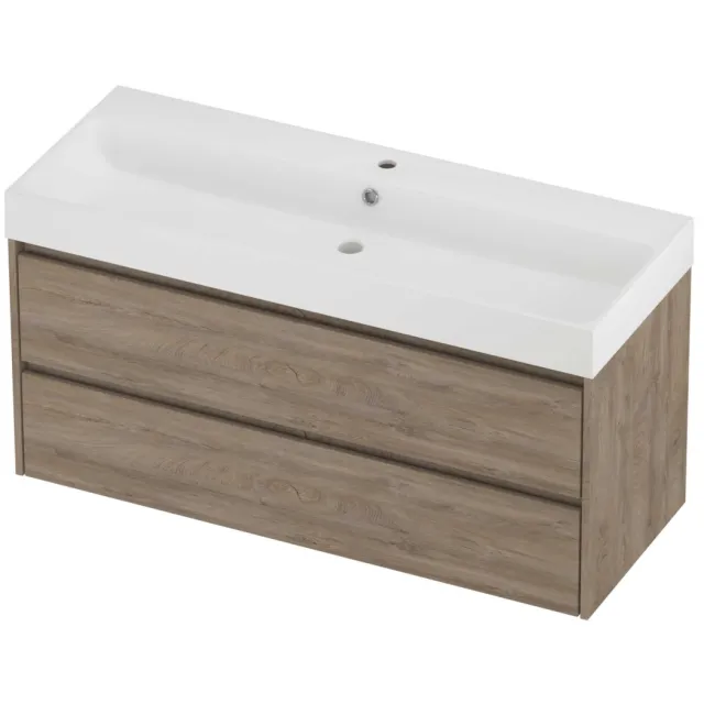 Proline Podium Badmeubelset Polystone Loft 1 Kraangat Symmetrisch 120x46x62 cm Mat White Raw Oak Eiken