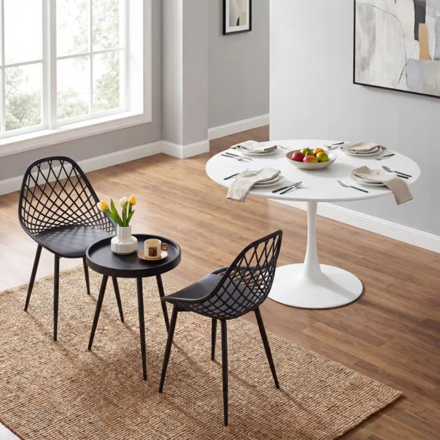 EGGREE Combinatieset: 3-delige tafel- en stoelenset + Ronde Witte eettafel - Salontafel bijzettafel - Geschikt voor woonkamer, slaapkamer, lounge, eetkamer en kantoor - 120 x 120 x 73 cm - Tafelblad met gesplitst ontwerp zwart