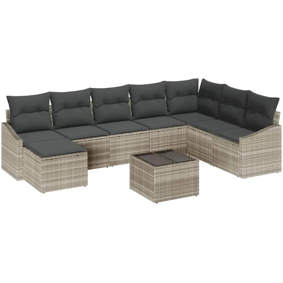 vidaXL Bankstel 9 st Lichtgrijs poly rattan, foto 4