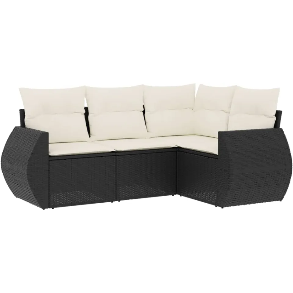 vidaXL 4-delige Loungeset met kussens poly rattan zwart