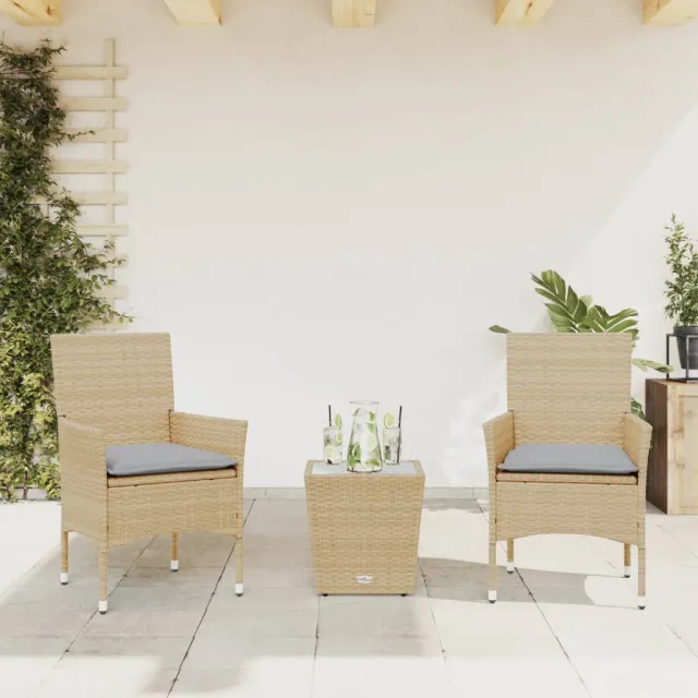 vidaXL 3-delige Bistroset met kussens poly rattan en glas beige, foto 2