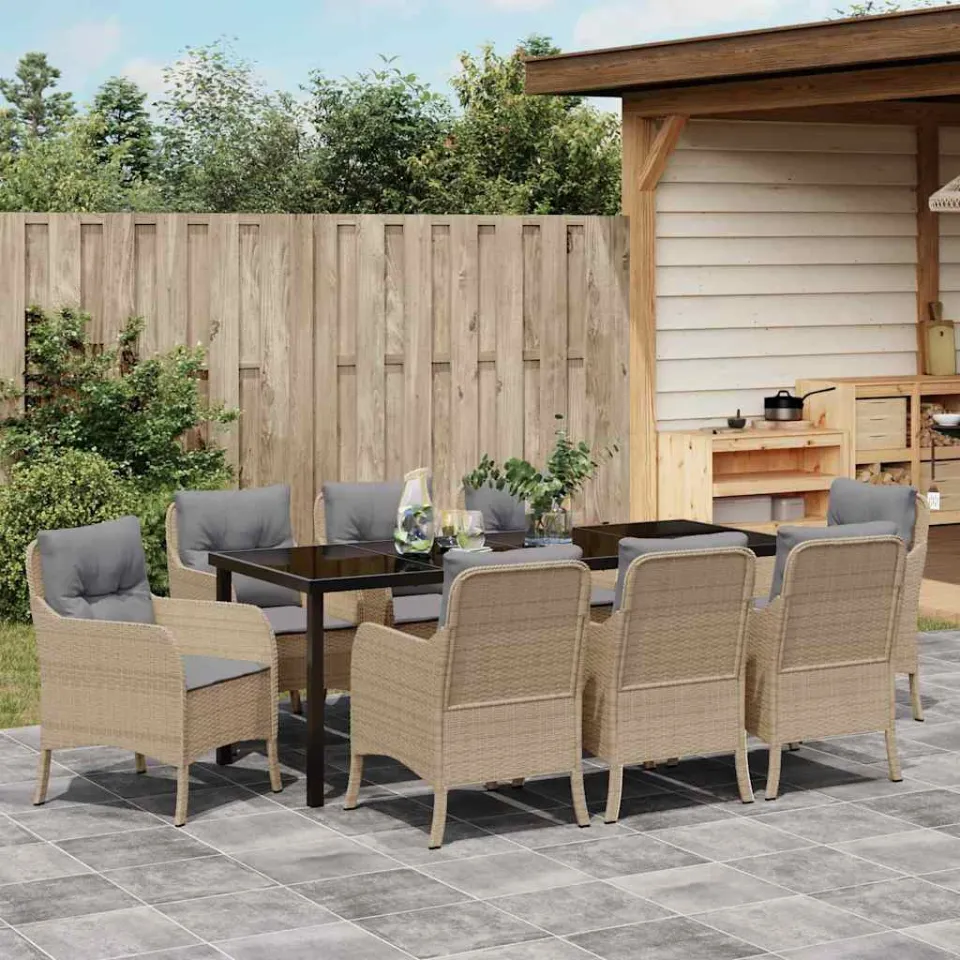 vidaXL Tuin eettafelset 9 st Beige poly rattan, foto 4