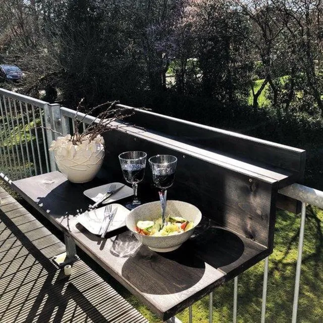 GoudmetHout Balkontafel Hangend XL - 99 cm Hout - Balkonbar - Hangtafel Buiten - Relingdikte vanaf 14 t/m 16 cm - Bijzettafel Balkon & Tuin tafeltje - Balcony Table - Black Wash Black wash (zelf beitsen)