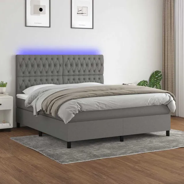 vidaXL Boxspring met matras en LED stof donkergrijs 160x200 cm grijs