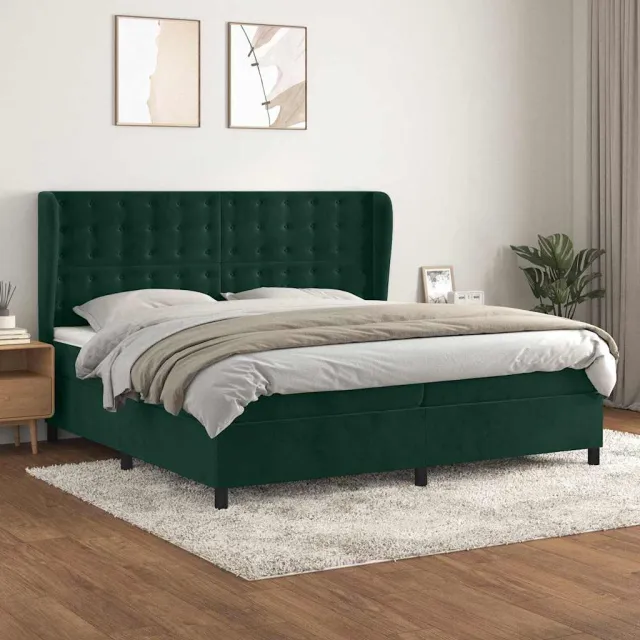vidaXL Boxspring met matras fluweel donkergroen 200x200 cm groen