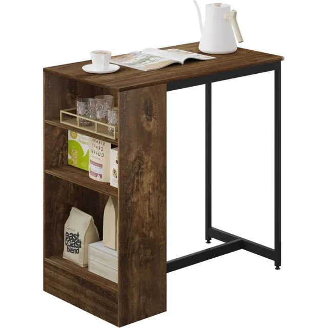 Klarven Bartafel wit Vintage bruin zwart - Bartafel Keuken - Bartafel met Opbergruimte - Bar Table - Compact en Multifunctioneel, Stevig metalen frame, 3 planken, Gemakkelijk schoon te maken - Rechthoekig b91xd49xh91cm Lichteiken/wit