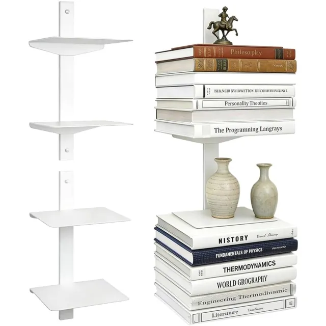 KZQ 2 Stuks Onzichtbare Boekenplanken Vier Etages Verticale Boekentoren Verborgen Montage Wandplanken Voor Slaapkamer En Kantoor Decoratie Wit