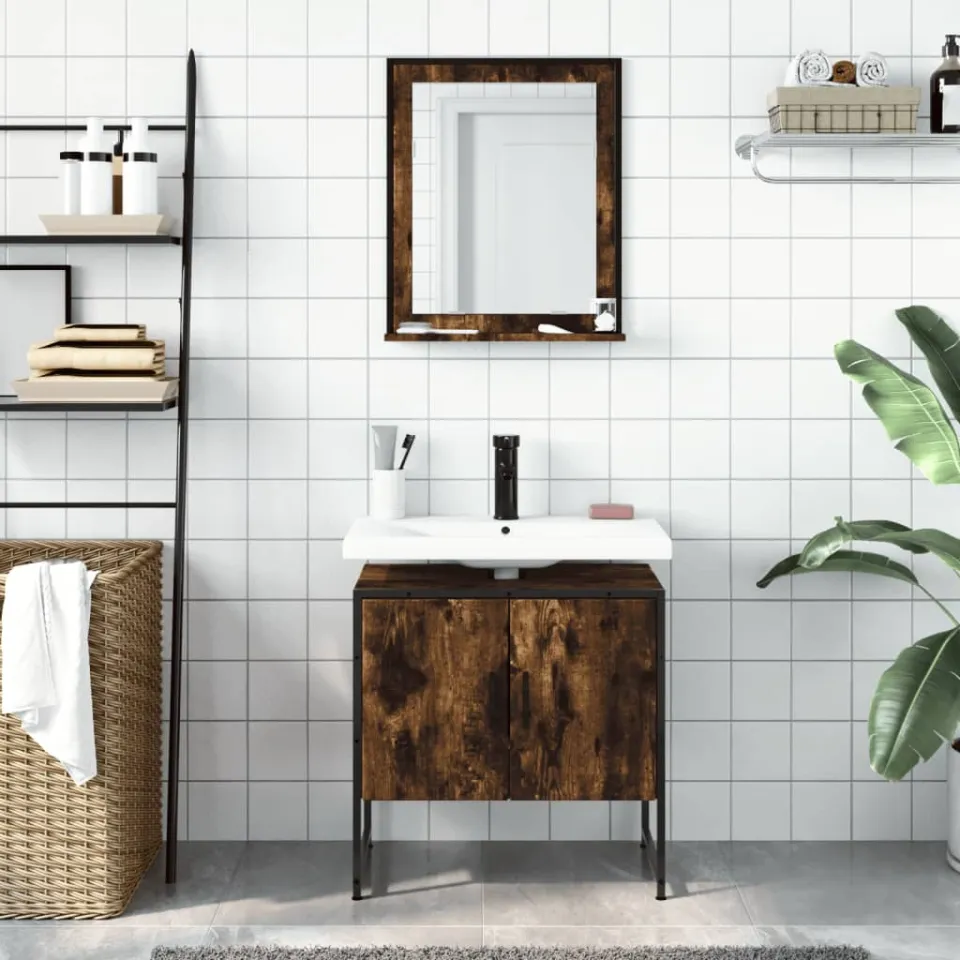 vidaXL 2-delige Badkamerkastenset bewerkt hout gerookt eikenkleurig, foto 2