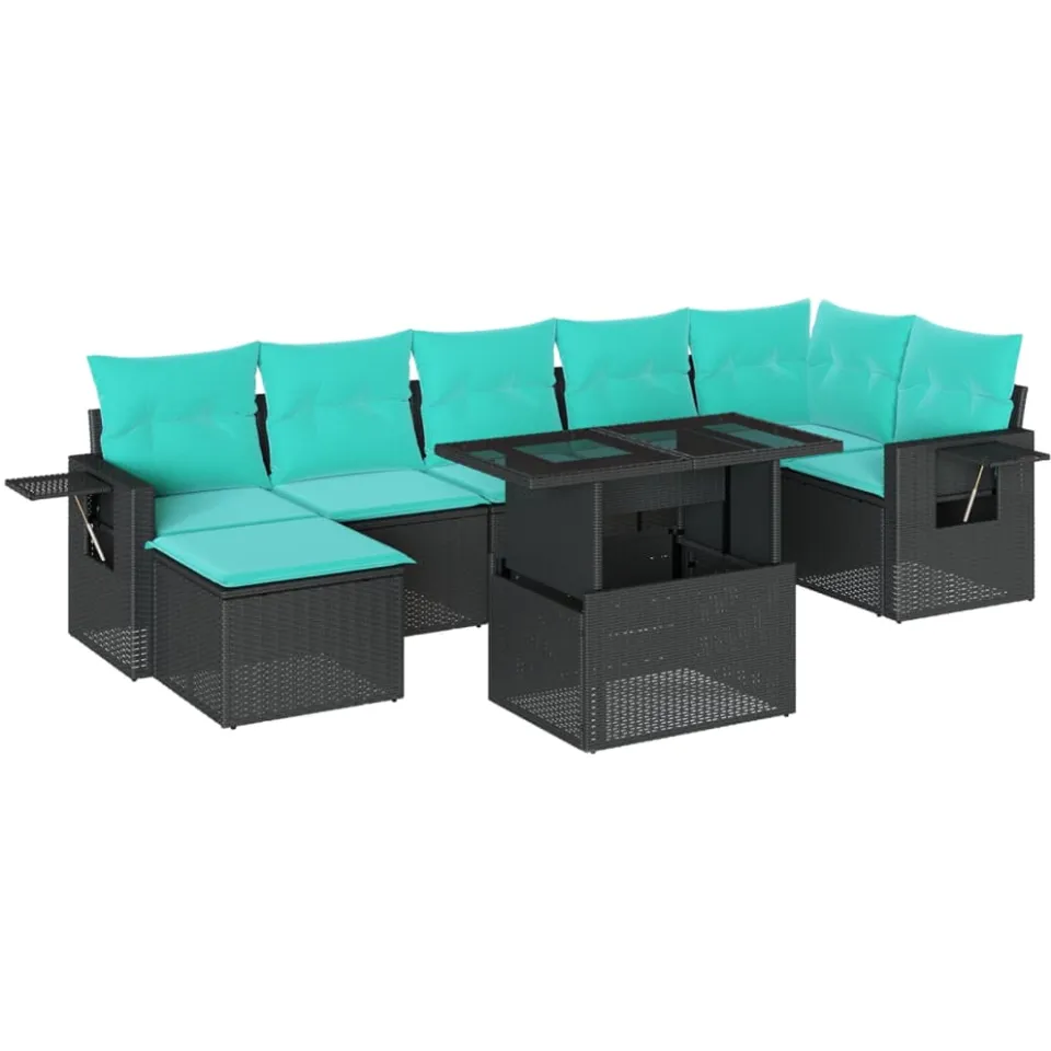 vidaXL 8-delige tuinbankset met kussens, zwart polyrotan, foto 3