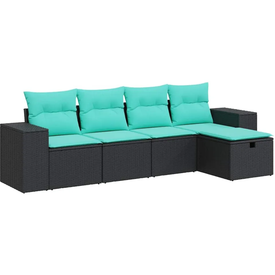 vidaXL 5-delige Loungeset met kussens poly rattan zwart, foto 3