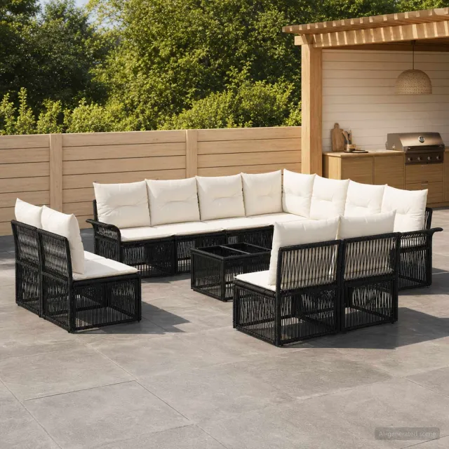 vidaXL Tuinbankenset 12 st 11-zits Zwart poly rattan, foto 2
