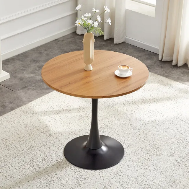 Clruro Eettafel - Ø80x76 cm - Rond Tulpdesign - Alleen Tafel - Metaal Hout