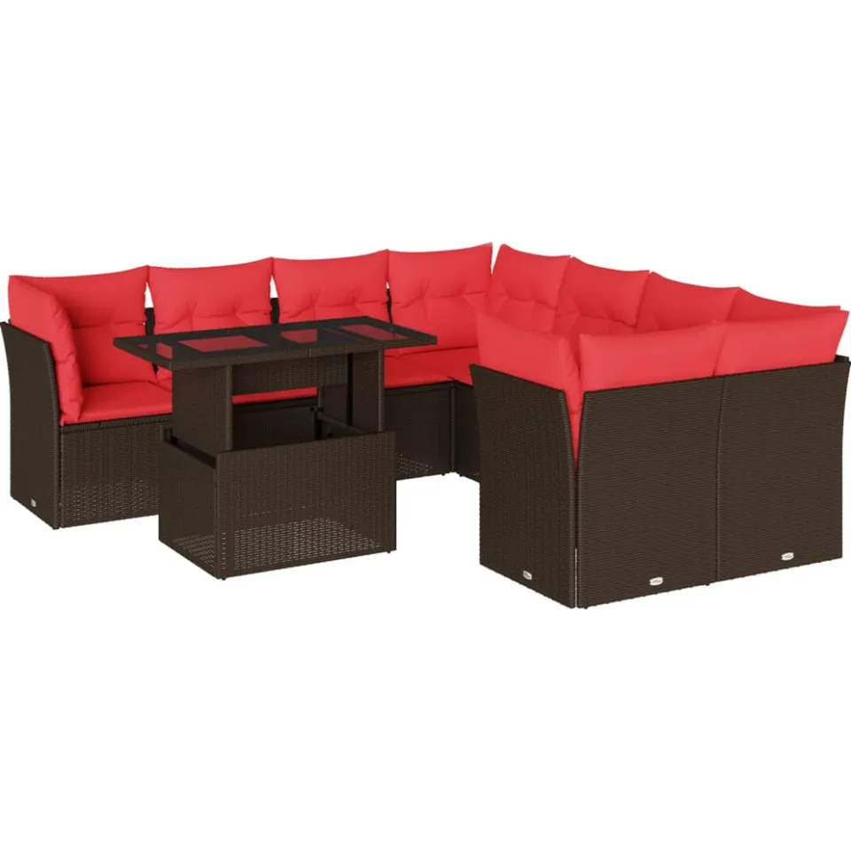 vidaXL 9-delige tuinbankset met kussens, bruin polyrotan, foto 3