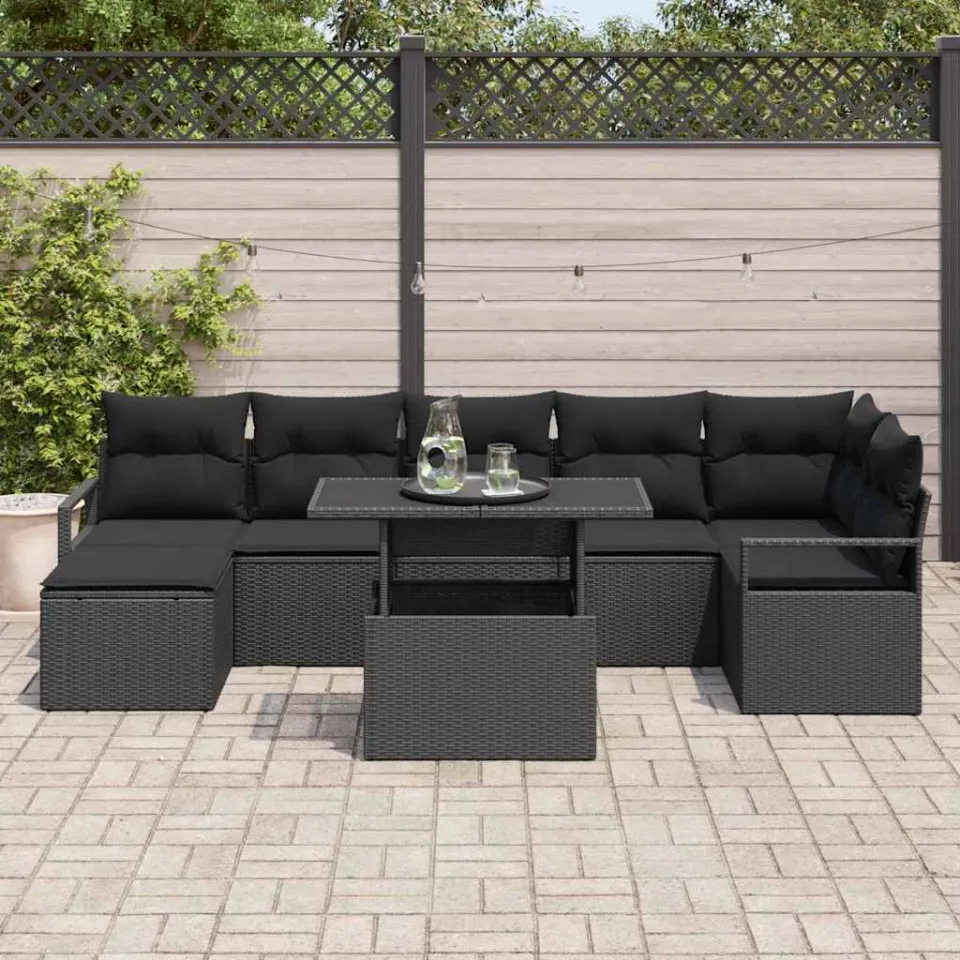 vidaXL Tuin Sofa Set 8 st Zwart Poly riet