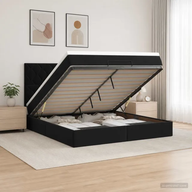 vidaXL Ottoman Bed met Matrassen en LED Zwart 160 x 200 cm fluweel