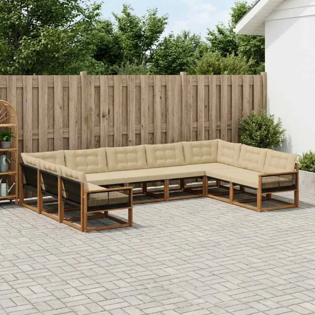 vidaXL Buiten bankenset 9 st 9-zits Natuurlijk en Beige