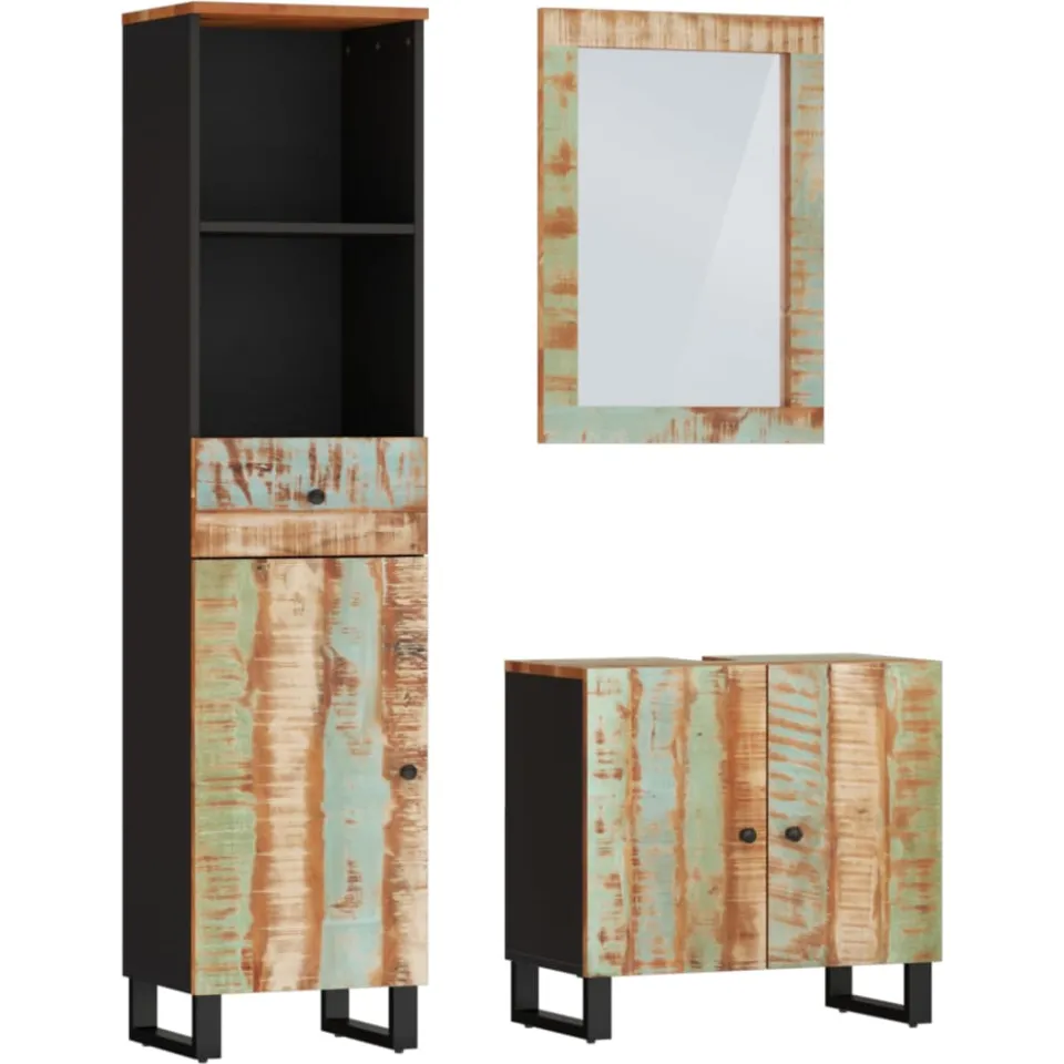 vidaXL 3-delige Badkamermeubelset massief gerecycled hout meerkleurig, foto 3