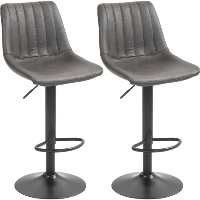 Clruro Barkrukken - 43x46,5x89-110 cm - 2 Stuks Verstelbaar - Voetsteun - Microvezel/Metaal - Grijs Donkergrijs