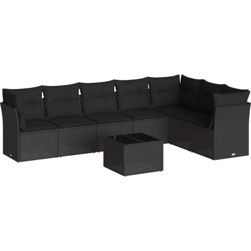 vidaXL 8-delige Loungeset met kussens poly rattan zwart, foto 4