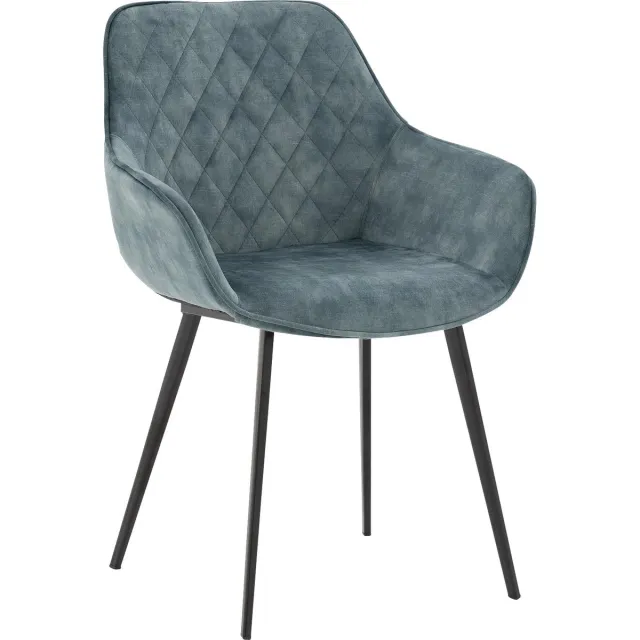 Goossens Eetkamerstoel Ebi - Blauw - Stof - Met Armleuning velvet blauw