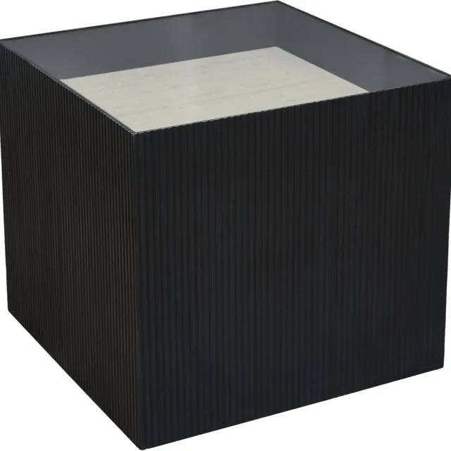 SVITA EVA Bijzettafel Salontafel Hoekig Vierkant 50x50 Rotan-look Paulownia hout Zwart / Natuur