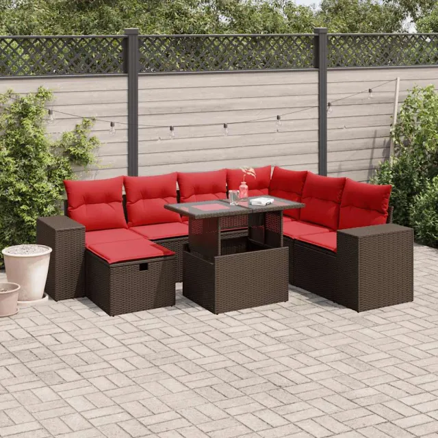 vidaXL 8-delige tuinbankset met kussens, bruin polyrotan, foto 2