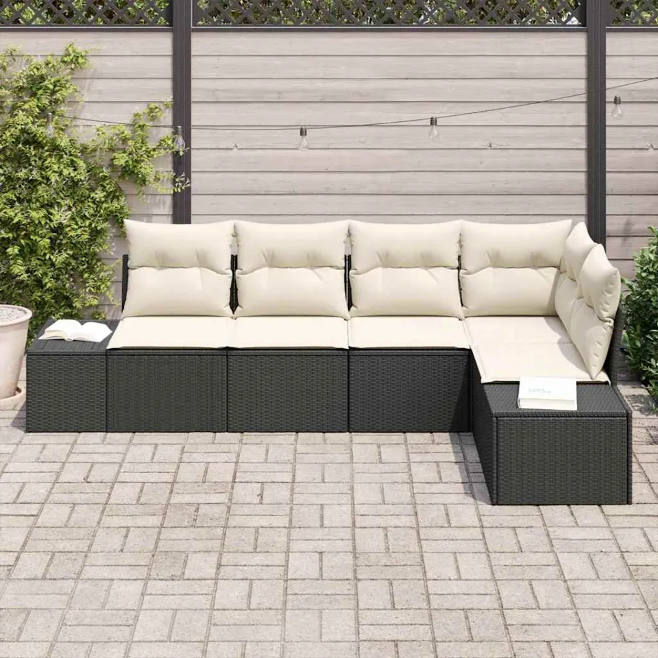 vidaXL Tuinbankenset 5 st Zwart en Crème poly rattan, foto 3