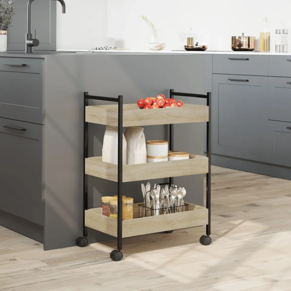 vidaXL Keukentrolley 50x30x70 cm bewerkt hout sonoma eikenkleurig, foto 4