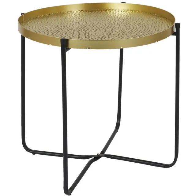 HOME DECO FACTORY Bijzettafel - goudkleurig met zwart - metaal - D45 cm - plantverhoger - buiten en binnen