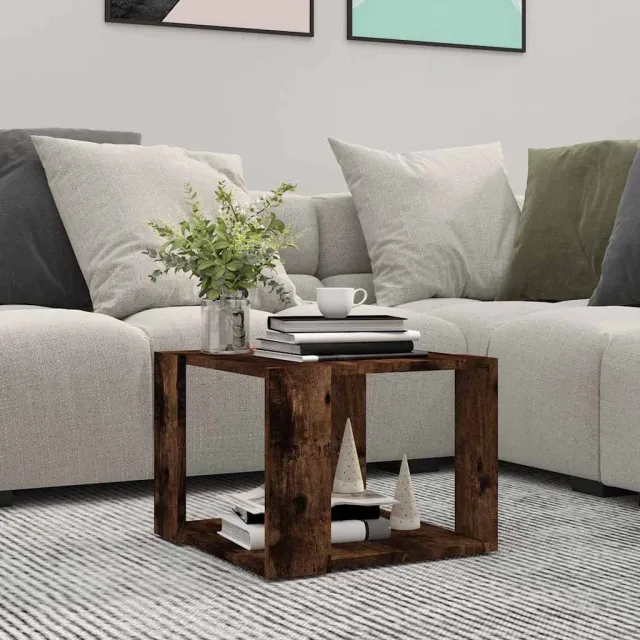vidaXL Salontafel 40x40x30 cm bewerkt hout gerookt eikenkleurig, foto 2
