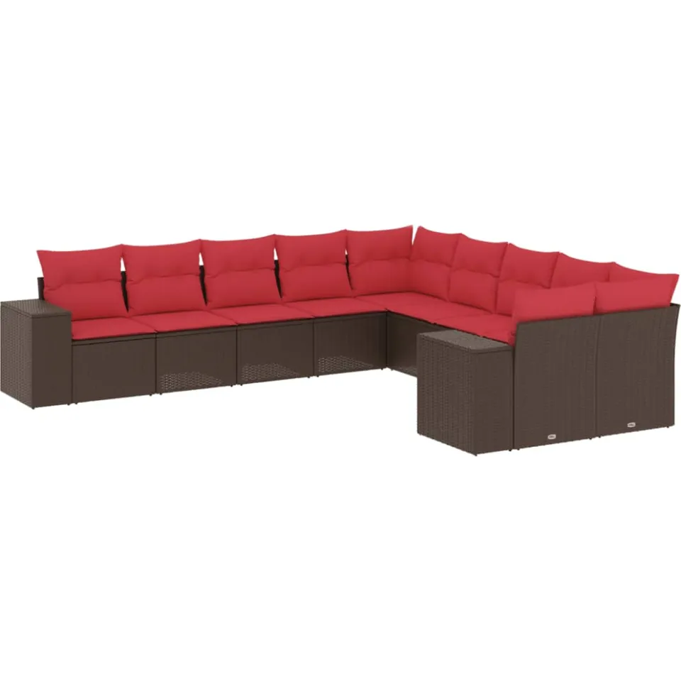 vidaXL 10-delige tuinbankset met kussens, bruin polyrotan, foto 3