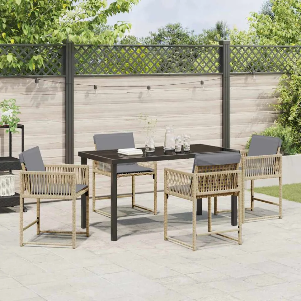 vidaXL Tuin eettafelset 5 st Beige poly rattan, foto 3