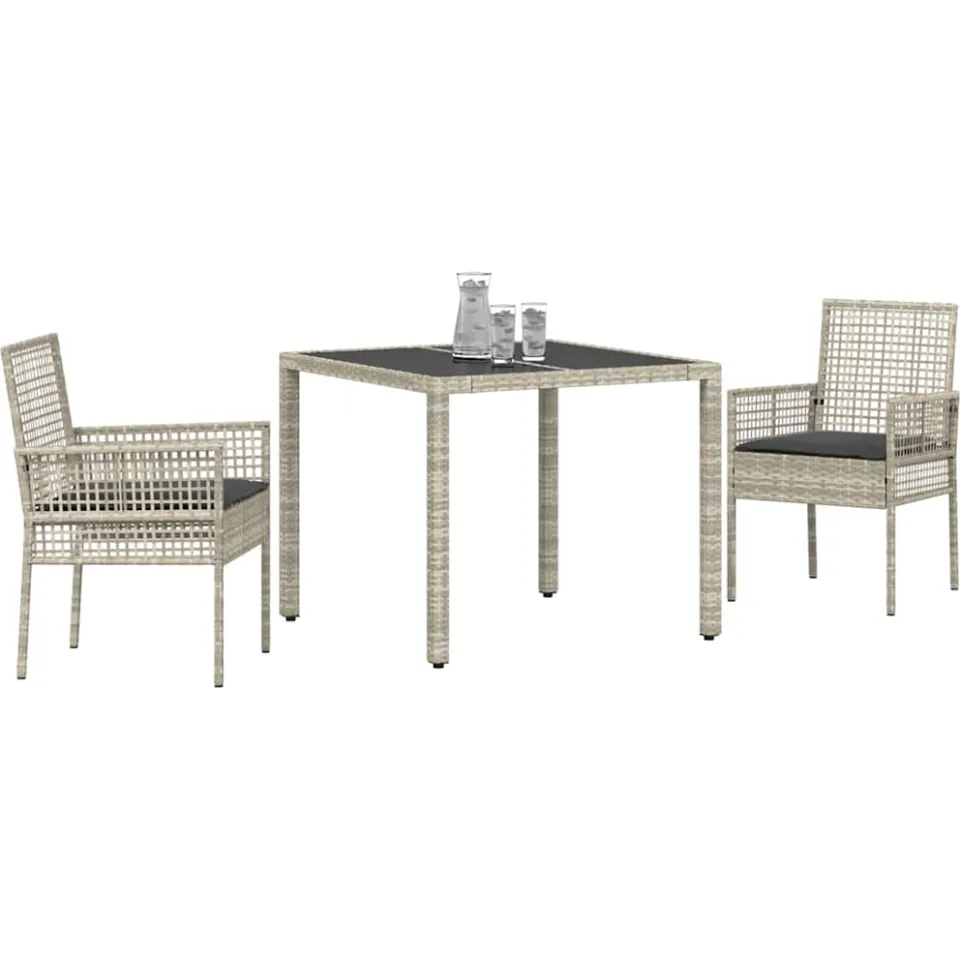 vidaXL Tuin eettafelset 3 st Lichtgrijs poly rattan