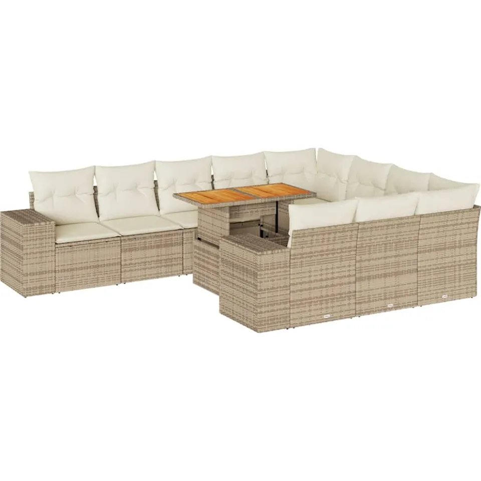 vidaXL 10-delige Loungeset met kussens poly rattan acacia beige, foto 3