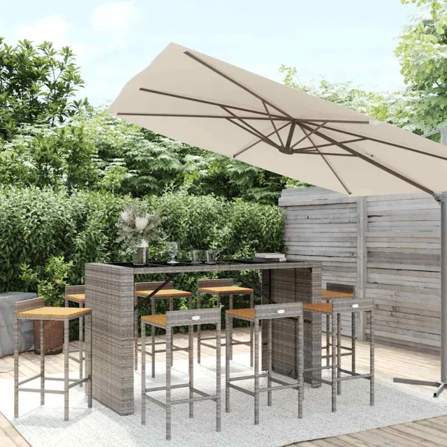 vidaXL 9-delige Tuinbarset poly rattan en massief acaciahout grijs, foto 2