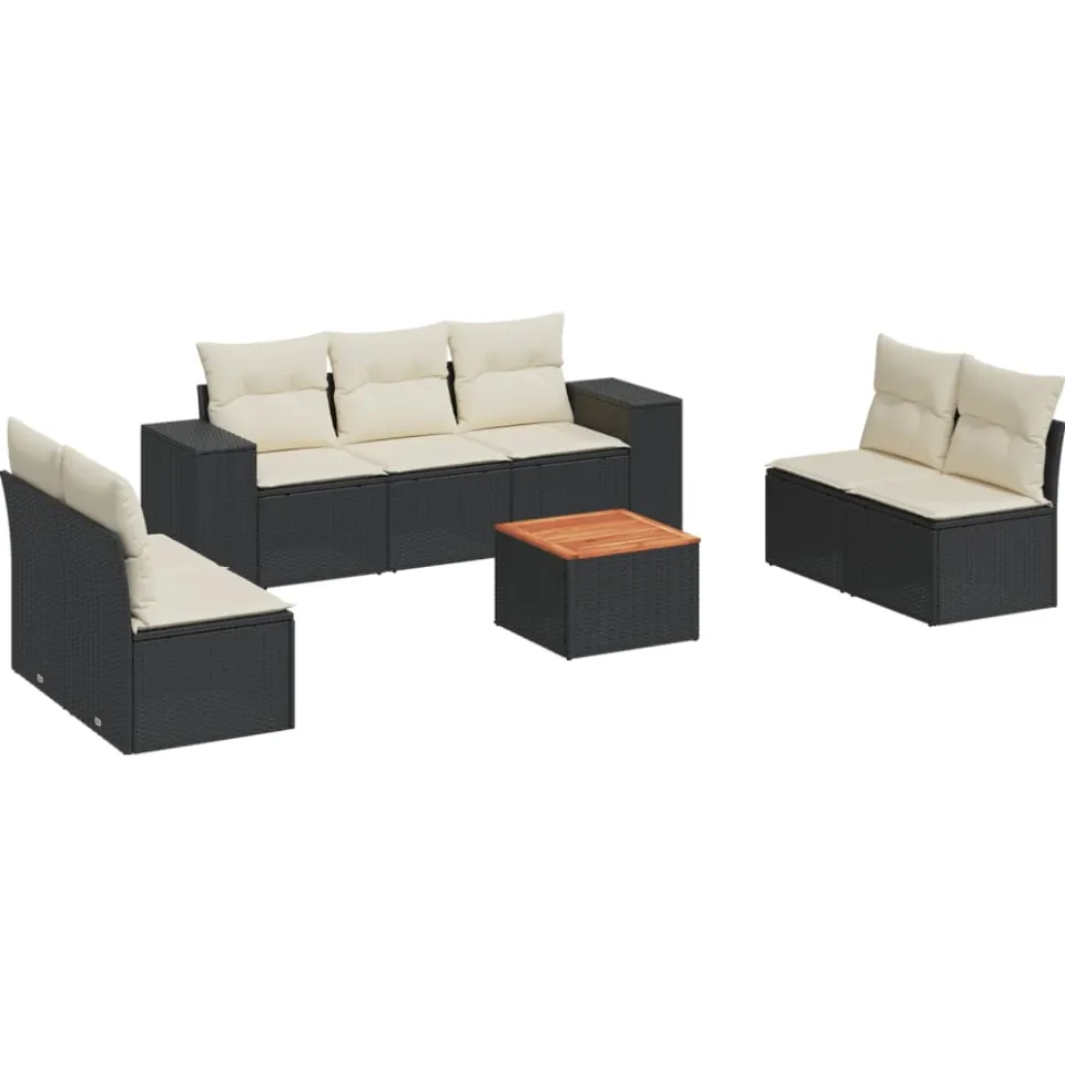 vidaXL 8-delige Loungeset met kussens poly rattan zwart