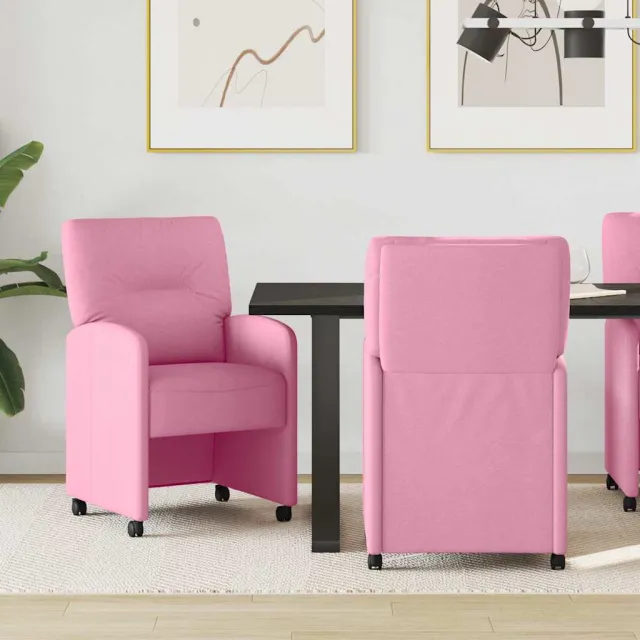 vidaXL Eetkamerstoelen met Wieltjes 2 st Stof Roze 57 x 67 x 95 cm, foto 2