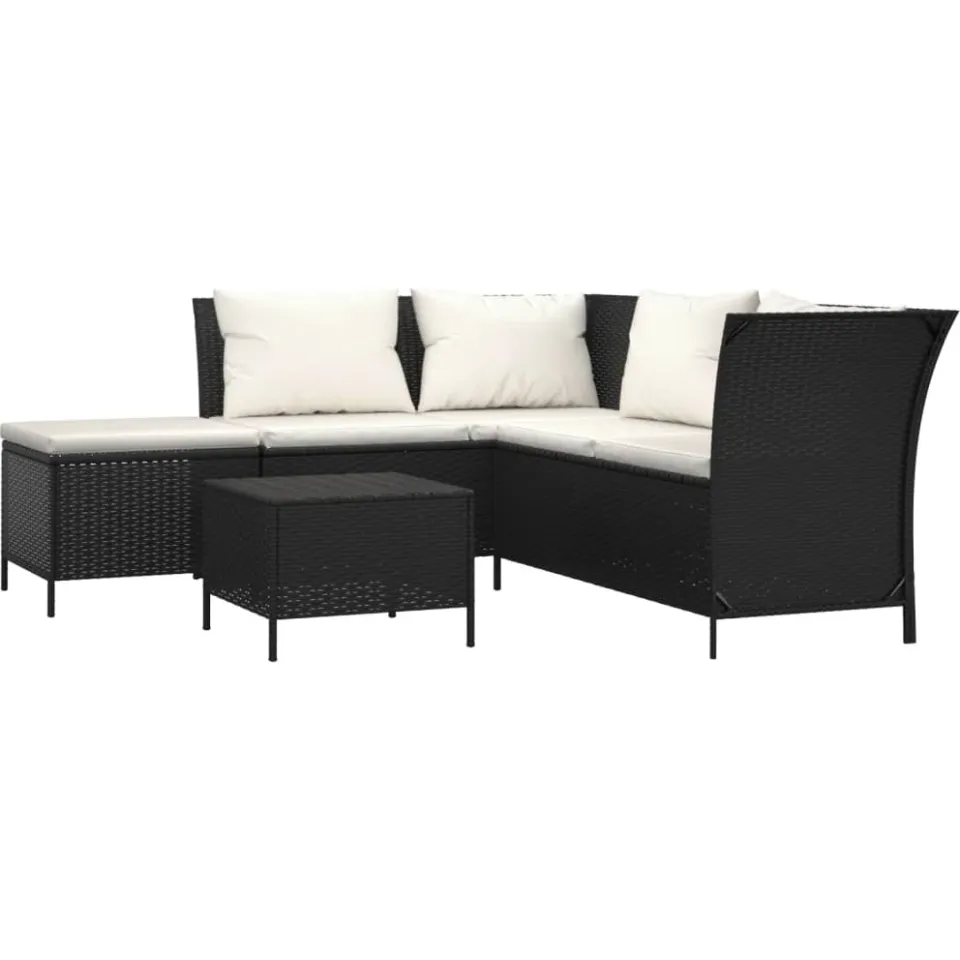 vidaXL 4-delige Loungeset met kussens poly rattan zwart