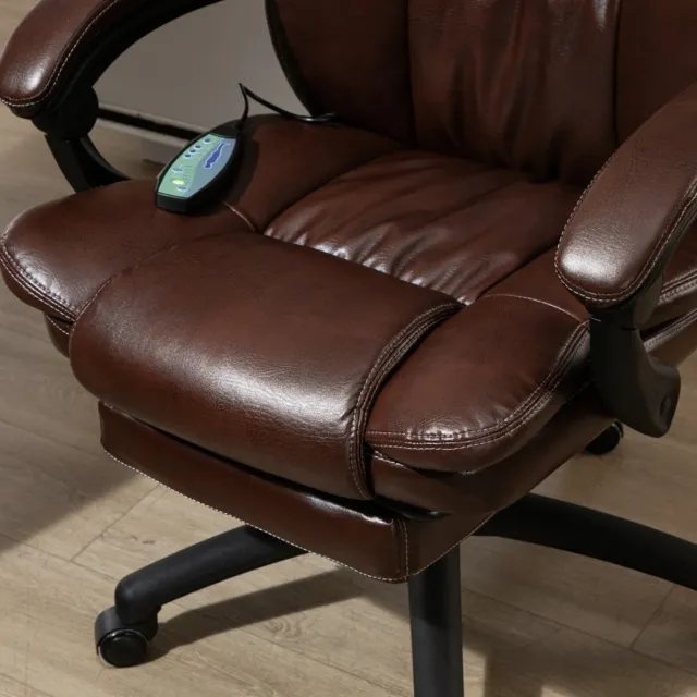 DESMIU Bureaustoel 68,5 x 68,5 x 113-121 cm - Verstelbare Draaistoel Met Voetsteun En Massagefunctie - Voor Thuiskantoor - Kunstleer Bruin