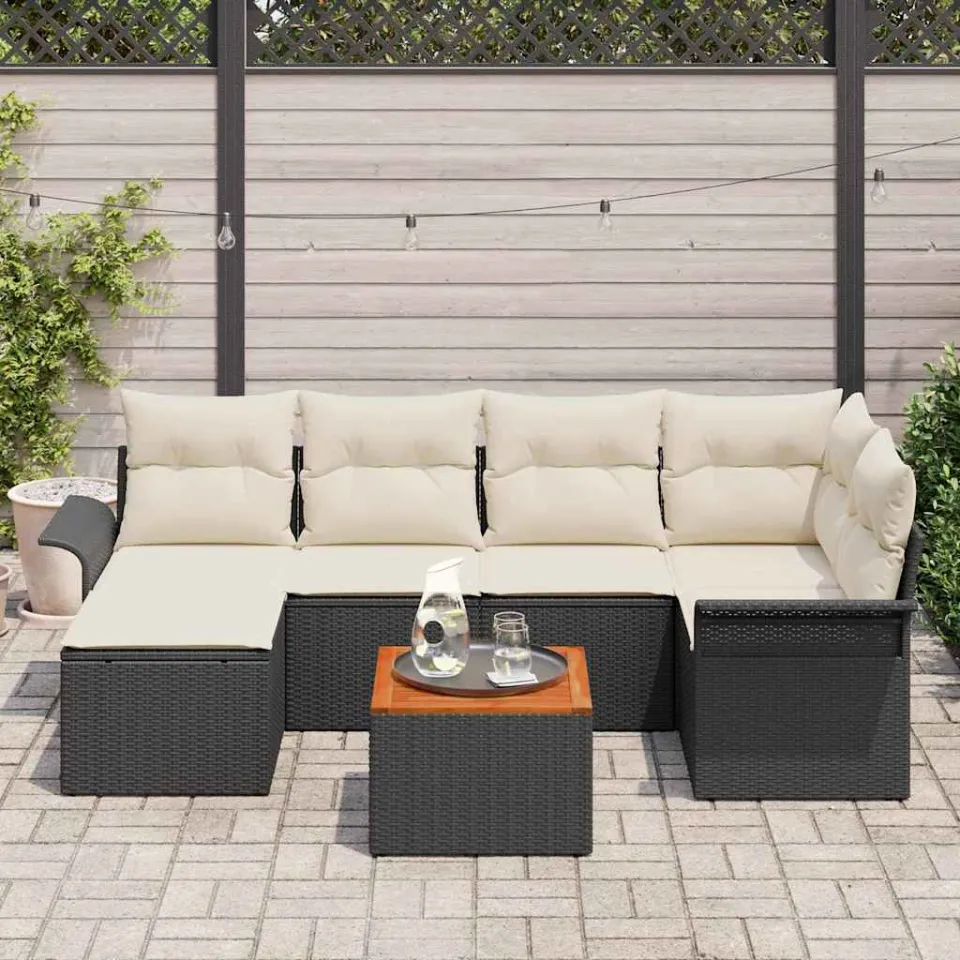 vidaXL Tuinbankenset 7 st Zwart poly rattan, foto 3