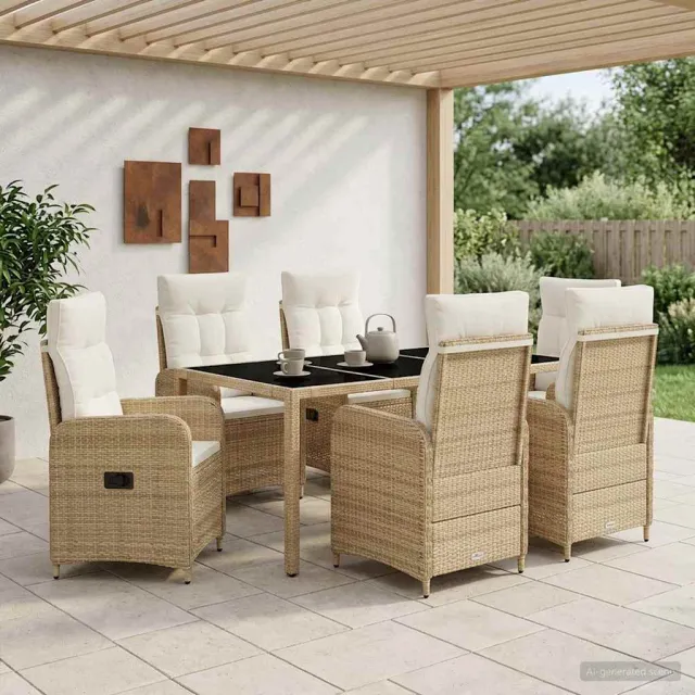 vidaXL Buiten eettafelset 7 st Beige en Crème Wit 190 x 90 x 75 cm