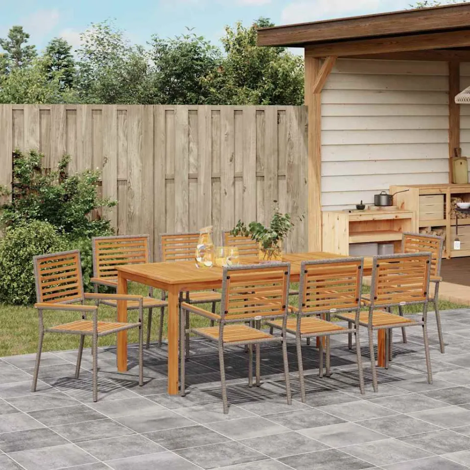 vidaXL Tuin eettafelset 9 st Grijs Massief Acaciahout, foto 3