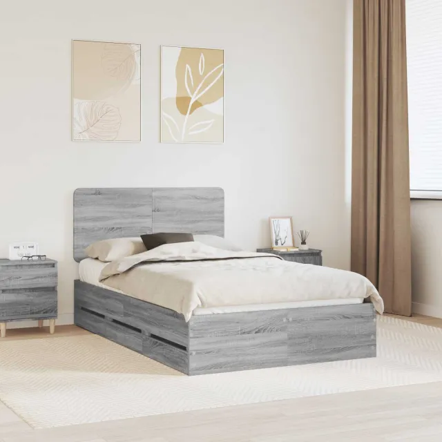 vidaXL Bedframe met lade Grijs Sonoma 120 x 190 cm Ingenieurshout