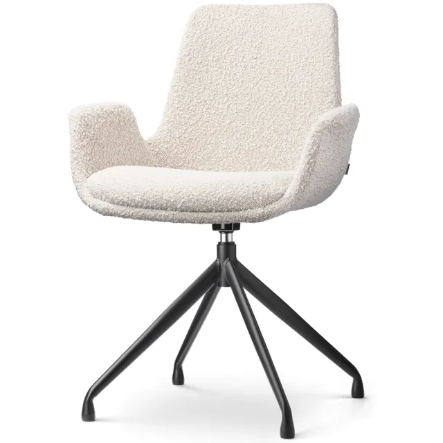 Nolon Nola-Eef draaibare eetkamerstoel bouclé beige - zwart onderstel