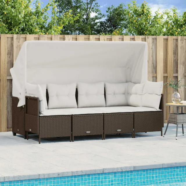 vidaXL 5-delige Loungeset met kussens poly rattan bruin, foto 2